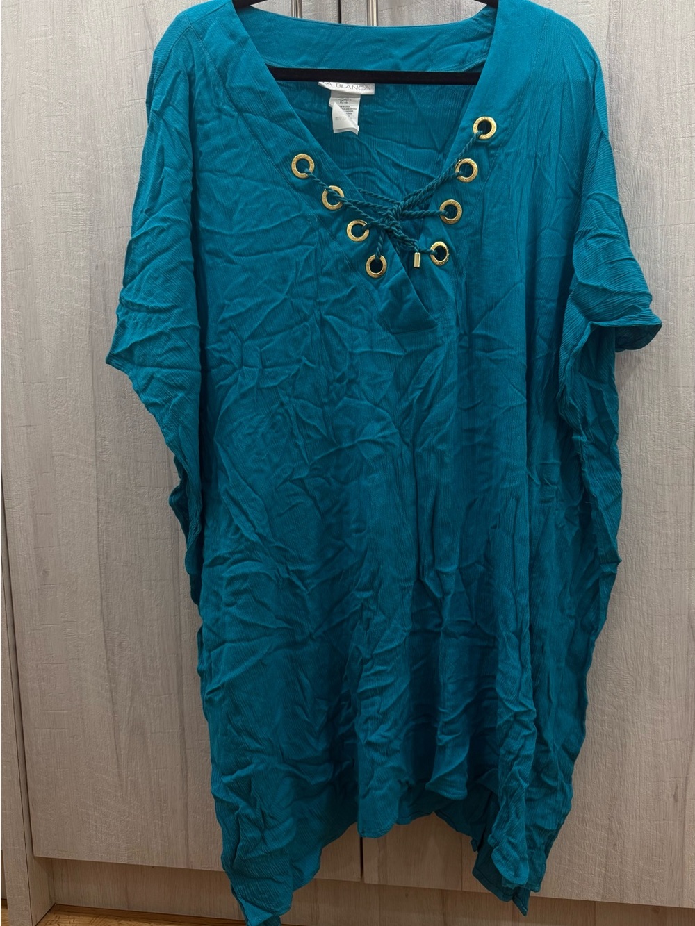 La Blanca Teal Lace-Up V-Neck Tunic